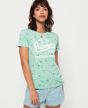 Superdry Vintage Goods Star All Over Print Női Pólók Türkiz | UATGI9762